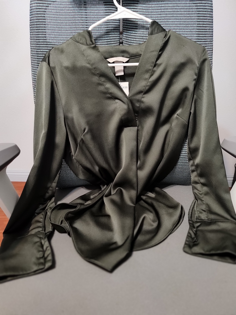H&M Olive Green Satin Wrap Blouse